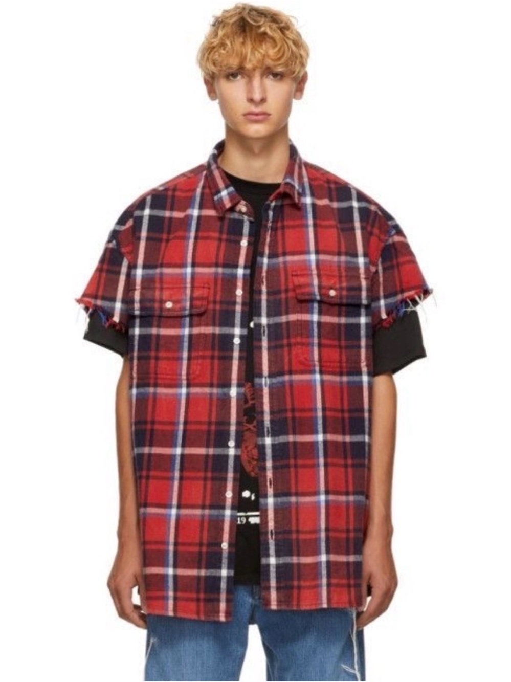 R13 Plaid Oversized cutoff Shirt Size XS